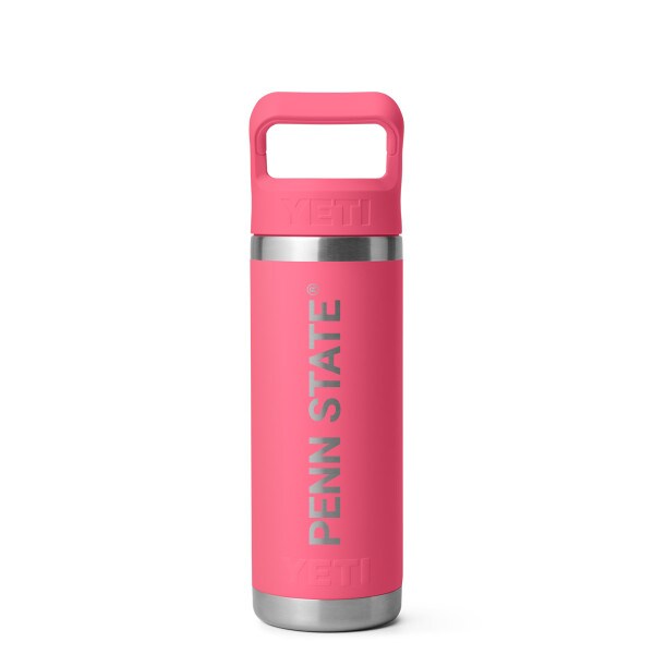 Yeti 18oz pink bottle with Penn State and straw cap
